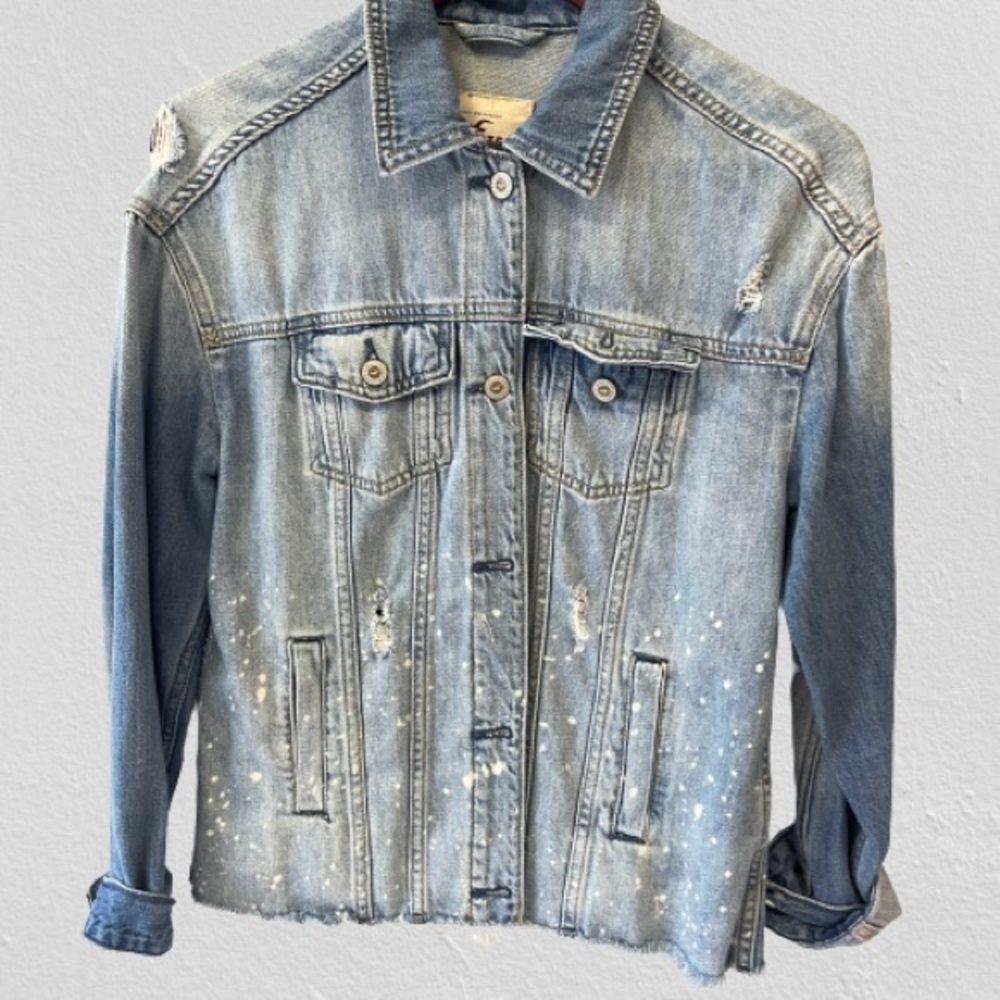 Ladies Hollister distressed denim jacket coat‎ sm